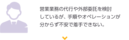 営業業務の代行や外部委託を検討しているが、手順やオペレーションが分からず不安で着手できない。